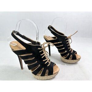 SCHUTZ Lace Up Suede High Heel Platform Sandals Black Womens 7B Read
